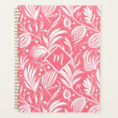 Tropisch Roze Bloemen Patroon Diamant Monogram Planner (Voorkant)
