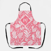 Tropisch Roze Bloemen Patroon Diamant Monogram Schort (Voorkant)