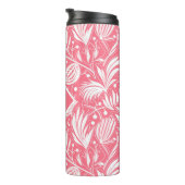 Tropisch Roze Bloemen Patroon Diamant Monogram Thermosbeker (Geroteerd rechts)