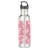 Tropisch Roze Bloemen Patroon Diamant Monogram Waterfles (Achterkant)