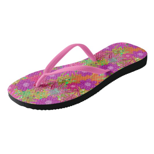 Tropisch roze bloemen patroon teenslippers (Schuin)