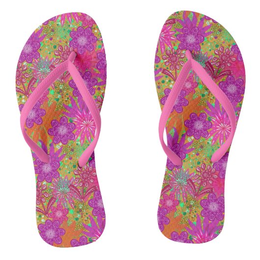 Tropisch roze bloemen patroon teenslippers (Voetbed)