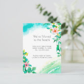 Tropisch Roze Bloemen Strand Verhuizen Aankondigingskaart (Staand voorkant)