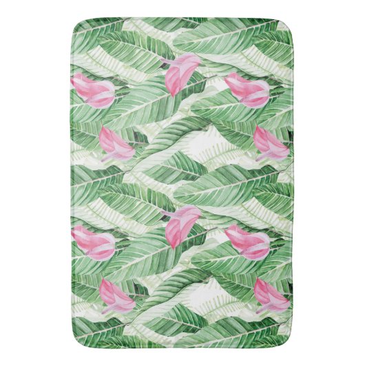 Tropisch roze bloemengroen badmat (Voorkant Verticaal)