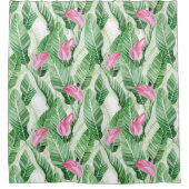 Tropisch roze bloemengroen douchegordijn (Voorkant)