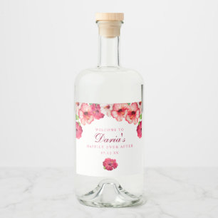 Tropisch roze bloemenlabel likeurfles etiket