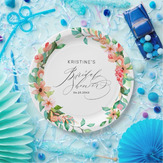 Tropisch Roze Bloemenschildering in Waterverf Brui Papieren Bordje (Feest)