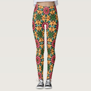 Tropisch roze bloemmotief geometrisch patroon leggings