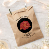 Tropisch Roze Bloemmotief op Zwarte Bedankje Bedankzakje (Geknipt)