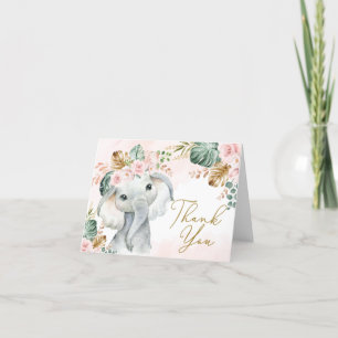 Tropisch Roze Blush Elephant Baby shower Birthday Bedankkaart