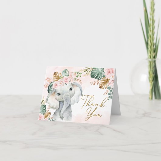 Tropisch Roze Blush Elephant Baby shower Birthday Bedankkaart (Voorkant)