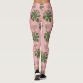 Tropisch roze botanische monstera laat een patroon leggings (Achterkant)