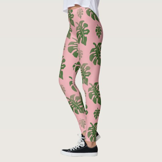 Tropisch roze botanische monstera laat een patroon leggings (Links)