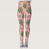 Tropisch roze botanische monstera laat een patroon leggings (Voorkant)