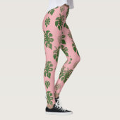 Tropisch roze botanische monstera laat een patroon leggings (Rechts)