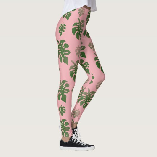 Tropisch roze botanische monstera laat een patroon leggings (Rechts)