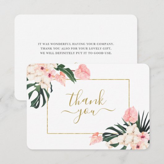 Tropisch roze Dank je wel Bedankkaart (Voorkant / Achterkant)