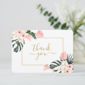 Tropisch roze Dank je wel Bedankkaart (Staand voorkant)