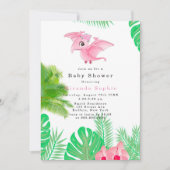 Tropisch Roze Dinosaur Cute Girl Baby shower Kaart (Voorkant)