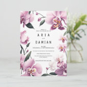 Tropisch roze elegante orchidee bloemenbruiloft kaart (Staand voorkant)