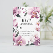 Tropisch roze elegante orchidee bloemenrsvp kaart (Staand voorkant)