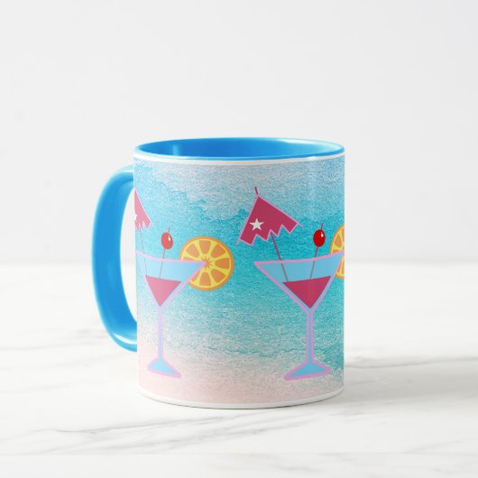 Tropisch roze en blauw cocktail Abstract Zee Mok (Voorkant links)