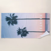 Tropisch roze en blauw ombre palm Sunset Name Strandlaken (Voorkant)