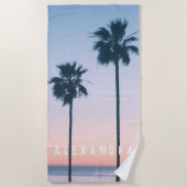 Tropisch roze en blauw ombre palm Sunset Name Strandlaken (Voorkant)