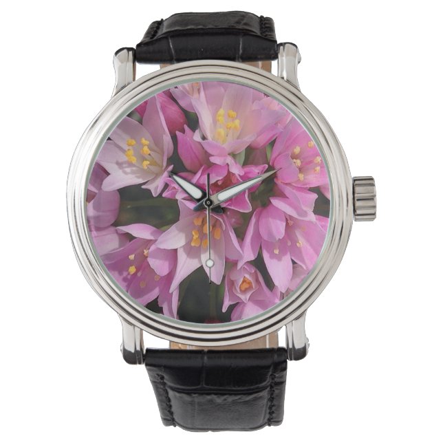 Tropisch roze en gele bloemen horloge (Voorkant)