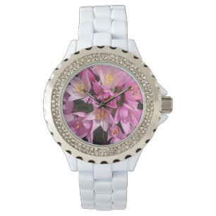 Tropisch roze en gele bloemen horloge