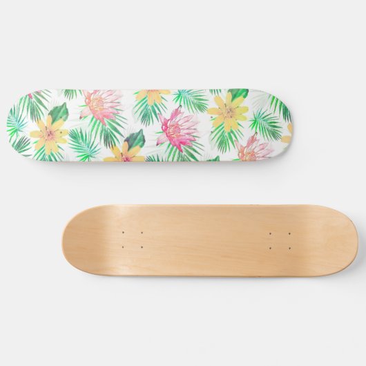 Tropisch roze en gele bloemen persoonlijk skateboard (Horizontaal)