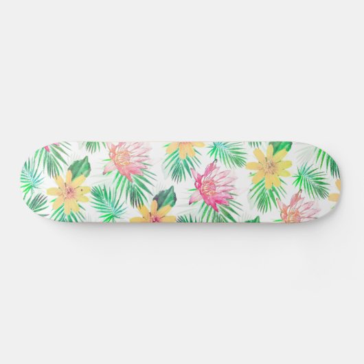 Tropisch roze en gele bloemen persoonlijk skateboard (Horizontaal)