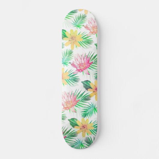 Tropisch roze en gele bloemen persoonlijk skateboard (Voorkant)