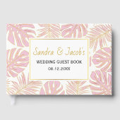 Tropisch roze en goud verlaat moderne bruiloft gastenboek (Voorkant)