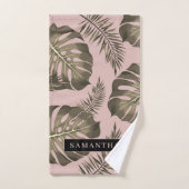 Tropisch roze en goudpalm lederen patroon en naam bad handdoek (Handdoek)