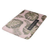 Tropisch roze en goudpalm lederen patroon en naam badmat (Gekanteld)