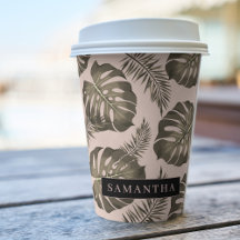 Tropisch roze en goudpalm lederen patroon en naam