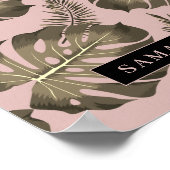 Tropisch roze en goudpalm lederen patroon en naam poster (Hoek)