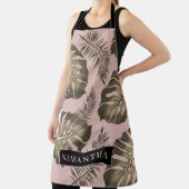 Tropisch roze en goudpalm lederen patroon en naam schort (Insitu)