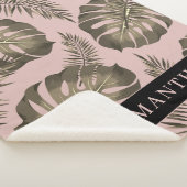 Tropisch roze en goudpalm lederen patroon en naam sherpa deken (3/4)