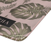 Tropisch roze en goudpalm lederen patroon en naam snijplank (Hoek)