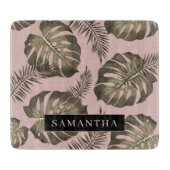 Tropisch roze en goudpalm lederen patroon en naam snijplank (Voorkant)