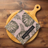 Tropisch roze en goudpalm lederen patroon en naam theedoek