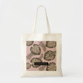Tropisch roze en goudpalm lederen patroon en naam tote bag (Voorkant)