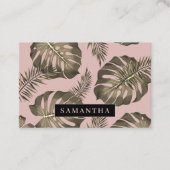 Tropisch roze en goudpalm lederen patroon en naam visitekaartje (Voorkant)
