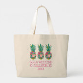 Tropisch roze en groen bloemendessert ananas grote tote bag (Achterkant)