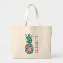 Tropisch roze en groen bloemendessert ananas grote tote bag