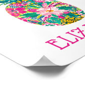 Tropisch Roze en Groen Bloemig Ananas Poster (Hoek)