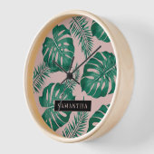 Tropisch roze en groen lederen patroon en naam (Hoek)