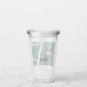 Tropisch roze en groen lederen patroon en naam acryl drinkbeker (Achterkant)